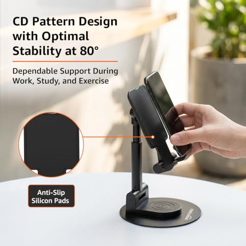 Image of amazon basics Mobile Stand 360Rotation for Desk, Stable Metalic Round Base, Portable Phone Holder, Tabletop Phone for Smartphones,Tablets,Kindles & for iPad