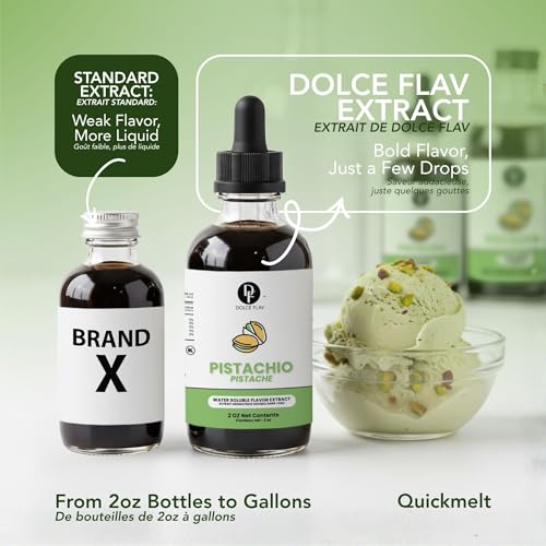 Image of Dolce Flav Pistachio Extract - 2 Ounce Water-Soluble Kosher, Sugar-Free, Concentrated Nutty Pistachio Flavor for Baking, Ice Cream & Pastries, Includes Measured Dropper
