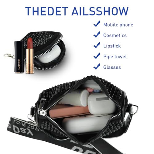Image of Zibuyu Crossbody Bags for Women, Cross Body Bag for Woman, Black Diamond-Embellished Shoulder Bag Daily Bag with Adjustable Shoulder Belt Sling Bag for Girls Shoulder Crossbody Bags for Girls Daily