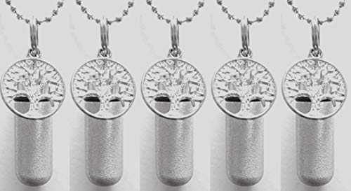 Family Set of 5 Brushed Silver TREE OF LIFE CREMATION URN Necklaces with ENGRAVED HEARTS - Includes 5 Velvet Pouches, 5 Ball-Chains & Fill Kit - MADE IN THE USA