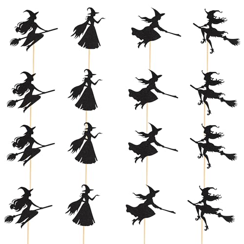 Arthsdite 24pcs Halloween Witch Cupcake Toppers, Black, Plastic, Cake Decoration, Cupcake Toppers, Halloween Theme - Image 7
