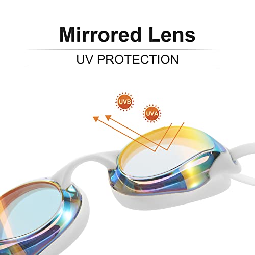 Professional Racing Mirrored Goggles Adjustable Scale Strap Hnearstar Anti-Fog Anti-Uv Silicone Swim Goggles Adult Men Women (White) #TOP1