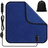 Tuanse 16 x 16 Inches Car Electric Blanket 12 Volt Heated Car Blanket with Temperature Controller and Black Storage Bag Cold Weather Tailgating and Emergency Kit(Navy Blue,Blank)
