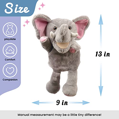 Hopearl Plush Elephant Hand Puppet With Open Movable Mouth For Imaginative Play, Role Play, Interactive Toy For Storytelling Teaching Puppet Theater, Gift For Kids Boys Girls, Gray, 13'' #TOP2