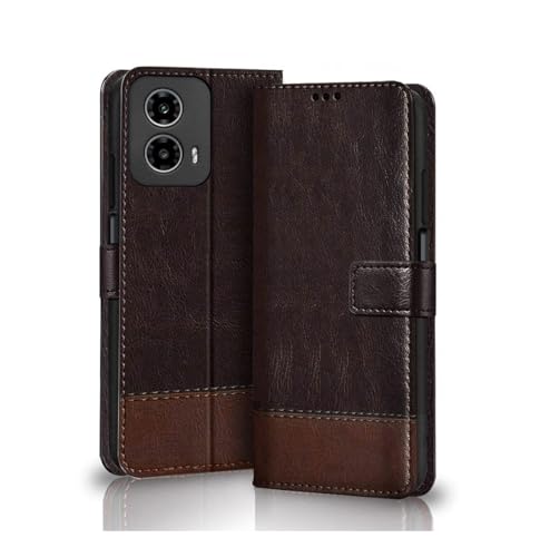 Image of Flip Back Cover Case for Motorola g45 5G /G34 5G | Dual-Color Leather Finish | Inbuilt Stand & Pockets | Wallet Style Flip Cover for Motorola g45 5G /G34 5G (Coffee & Brown)