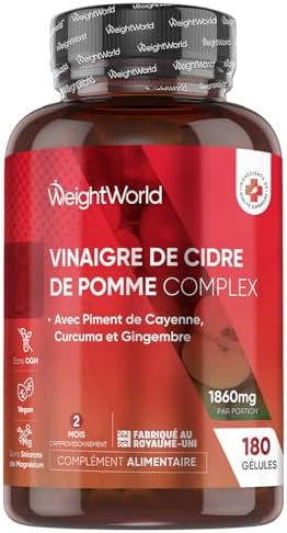 Vinaigre De Cidre de Pomme 1860mg avec la Mère 180 Gélules Vegan,...
