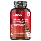 Vinaigre De Cidre de Pomme 1860mg avec la Mère 180 Gélules Vegan, Complexe avec Gingembre, Piment de Cayenne, Curcuma, Apple Cider Vinegar Capsules (ACV) sans Morosil