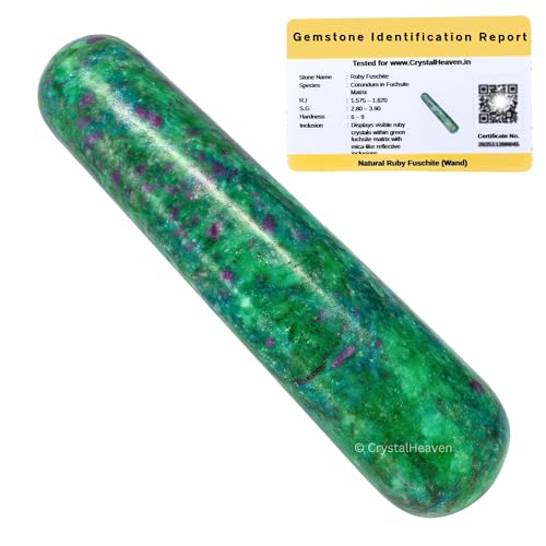 Image of Certified Ruby Fuchsite Crystal Wand - Smooth Crystal Wand for Energy Healing, Chakra Balancing, Meditation and Home Decor - Crystals and Healing Stones for Gift