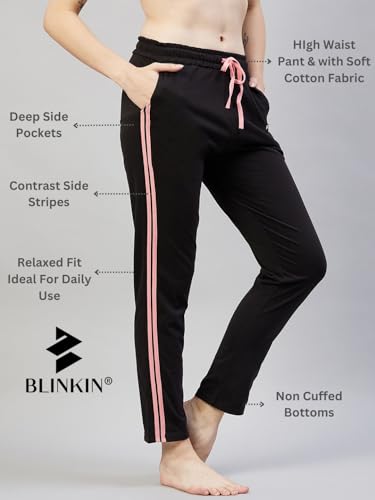 Image of BLINKIN Women Cotton Stribed Casual Style Pyjamas|Lowers With 2 Side Pockets : Ideal For Night Wear & Comfort Wear - The Ultimate Relaxed Fit Track Pants (Combo-608)