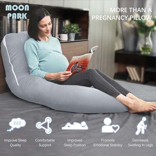 Image of MOON PARK Pregnancy Pillows for Sleeping - U Shaped Full Body Maternity Pillow with Removable Cover - Support for Back, Legs, Belly, HIPS - 65 Inch - Light Grey - Cooling Cover