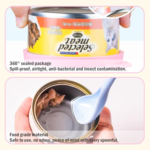 kaiyaya 4-Stück Tierfutter-Dosendeckel Katzenfutter,Silikon Deckel für Dosen,Mit Vier Löffeln,Katzenfutter und Hundefutter Tube,Silikon Kann in der Spülmaschine Gewaschen Werden