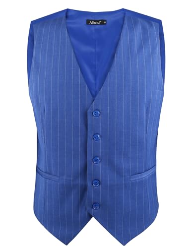 Image of Alizeal Mens Pinstripe Business Vest Formal Fit | V-Neck Bollar 5-Button Front Waistcoat for Suit Tuxedo and Formal Events