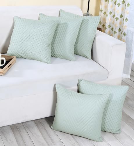 Image of RD TREND UltraSonic Microfiber Cushion Covers, 60 x 60 cm /24 x 24 inches, Set of 5, 250 TC,Back Zipper (Peista Green)