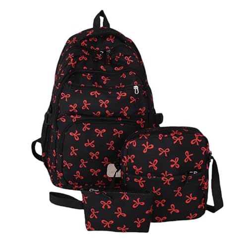Bow Backpack For Girls, Large Capacity Backpack 3pcs Set, Style Fashion Travel (Red)