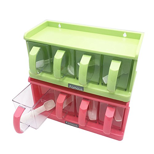 WEIAIXX The Kitchen Drawer 4 Format Plastic Taste Cartridge Bundle with A Handle to Remove The Wall-Box Spoon Topping The Single-Layer Drawer Pink