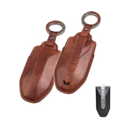 Image of Keyzone Vintage Leather Key Cover for Mahindra XUV 7XO, BE 6, XEV 9E, XEV 9S, BE 6 Formula E Edition, BE 6 FE (6-Button Smart Key) (Brown)