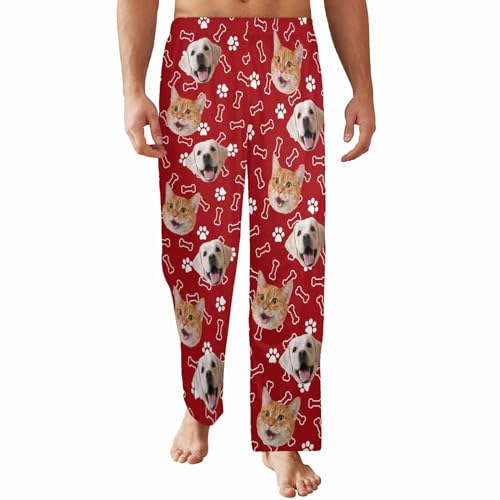 Personalized Face Pajama Photo Pajamas Pants for Men, Custom Pets Dogs Cats Pajamas Bottom Sleepwear Bottoms