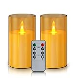 wemarry Flameless Candles 4' 5' 6' Set of 2 Acrylic Glass Pillars 3' Diameter Battery Operated Flickering Candles Include 8-Key Remote with Timer Function 400+ Hours (Amber, 2 Pack)