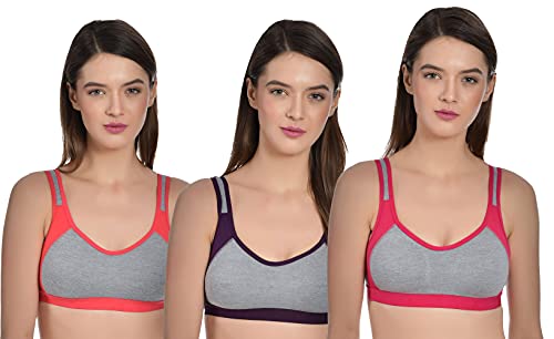 Image of Aimly Women's Cotton Non-Padded Wire Free Full Coverage Bra Carrot, Purple, Dark, Pink Size: 34
