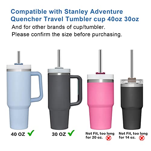 Image of Replacement Straw Compatible with Stanley 40 oz 30 oz Cup Tumbler, 6 Pack Reusable Straw with Cleaning Brush, Plastic, Stainless Steel