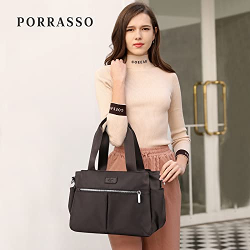 PORRASSO Crossbody Bag Women Shoulder Bag Nylon Multi-pocket Handbag Tote Ladies Satchel for Travel Work Daily Use Brown2