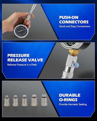 Image of Orion Motor Tech Engine Compression Tester Kit, 11 pc Cylinder Compression Tester Kit with Spark Plug Tester, Engine Cylinder Pressure Gauge for Gas Petrol Engines