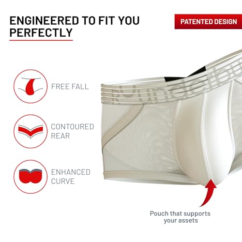 Rounderbum Men’s Anatomic Tech Mini Trunk | Ergonomic Pouch Underwear for Fit & Comfort, V-Shaped Back Seam for Definition, Breathable Cotton Stretch, Everyday Low-Rise Trunk, White, Large