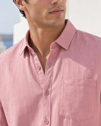 Image of Nobero Breezy Premium Linen Cotton Shirt for Men | Stylish Casual Shirts for Men | Semi Cut Collar | Box Pleat | Curved Hem | Regular Fit | Full Sleeve | S-XXXL