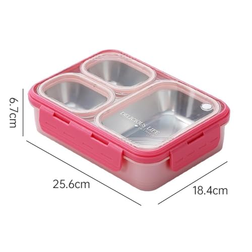 Image of Stainless Steel Lunch Box | 3-Compartment Leakproof & BPA-Free Bento Box | Insulated with Detachable Inner Containers & 4-Sided Lock | Ideal for Office, School, College & Travel | Pink