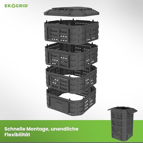Composteur de jardin modulaire 1120 L EKOGRID avec aération continue noir
