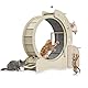 Auveach 5 in 1 Katzenrad aus Holz, multifunktional, feststellbar, Laufrad für Katzen, 3 Stufen, mit 2 Schüsseln, interaktives Spielzeug für Katzen