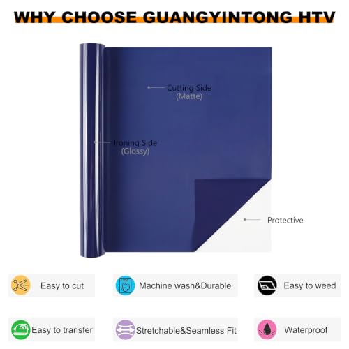 Image of guangyintong Heat Transfer Vinyl 12 inch x 55ft Navy Blue Iron on Vinyl