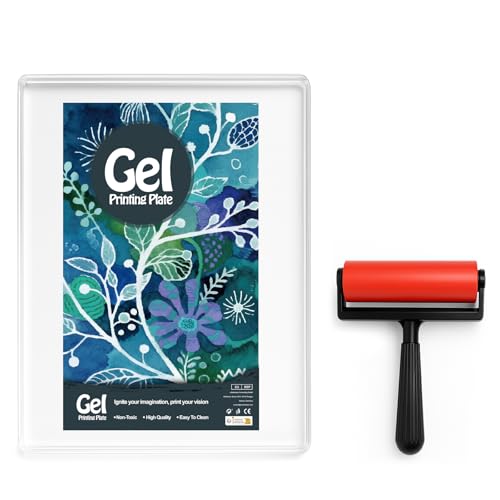 INNOVAYOU 5 * 7inch Gel Plate, Waterproof and Washable Gel Printing Plate with Press Rubber, Suitable for Card Making, Arts and Crafts, Scrapbooking, Diary, Home Decoration