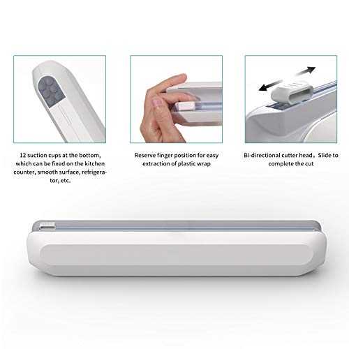 NEWANER Cling Film Cutter, Plastic Wrap Dispenser with Cutter, Plastic Wrap Slide Cutter, Food Wrap Dispenser, Refillable Cling Film/Wax Paper/Foil Dispenser, Easy to Use Kitchen Accessories(White)
