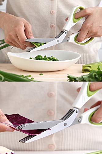 image for TANSUNG Herb Scissors,Herb Shears with 5 Stainless Steel Blades and Cl