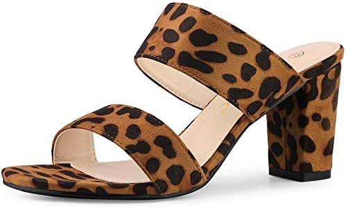 Allegra K Women's Opened Toe Block Heeled Slide Leopard Sandals 8 M US