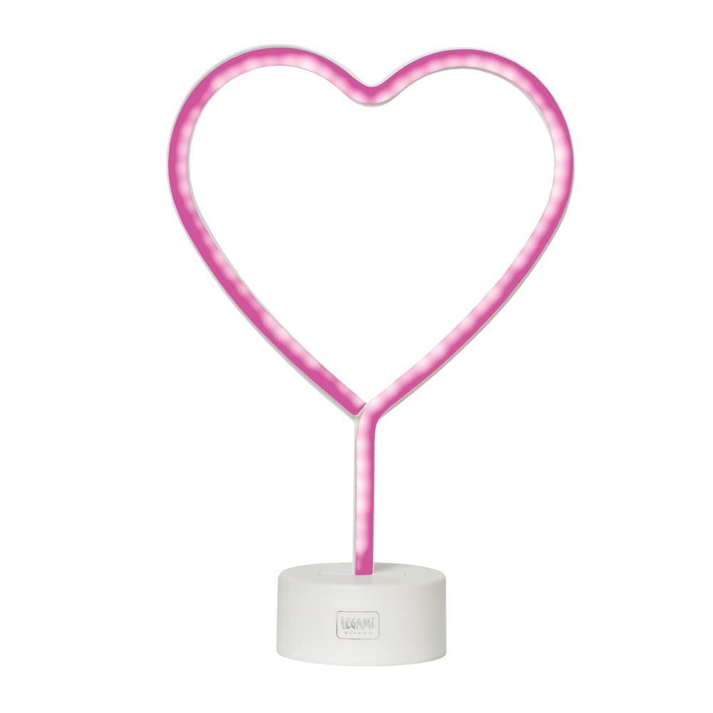 Legami - Lampada Led Effetto Neon, It's a Sign, H 30,​5 cm, Tema Heart, Doppia Alimentazione, Cavo USB (Incluso) o Batterie (non Incluse), Lampada da tavolo, Luce Multicolore
