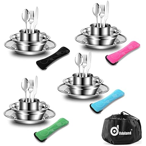 Odoland 25pcs Stainless Steel Camping Tableware Kit Cover