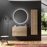 Mueble de Baño Suspendido con Lavabo Cerámico Praga | Mueble Baño Volado de 2 cajones con Uñero y Cierre Amortiguado y Organizador | Guías Hettich | Roble Natural | 80cm