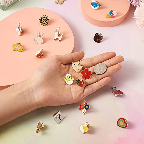 Image of Cheriswelry 24Pcs Assorted Alloy Enamel Pins Rabbit Chicken Cat Sheep Duck Shark Shape Brooch Pins Heart Flower Cactus Lapel Pins 15-27mm for Clothes Jacket Bags Backpack Hats Decor