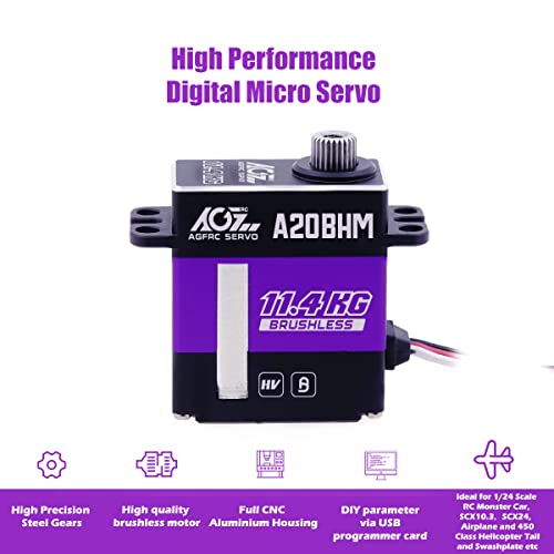 Agfrc Digital High-Torque Micro Wing-Servo - 11.4Kg Cnc Thin Brushless Servo With Dual Ball Bearing & Metal Gear (A20Bhm) #TOP2