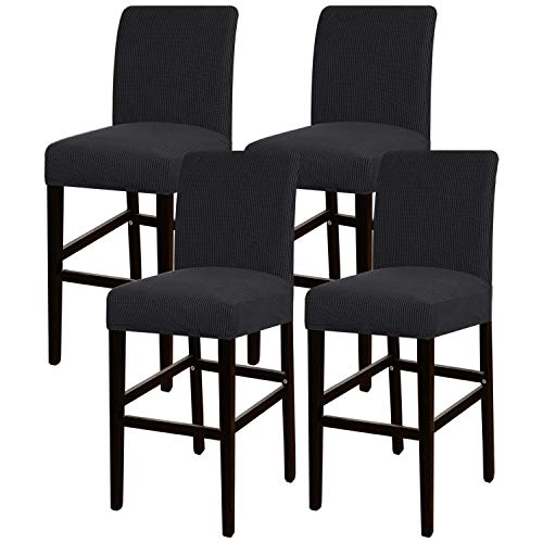 Turquoize Stretch Bar Stool Cover Counter Stool Pub Chair Slipcover for Dining Room Cafe Barstool Slipcover Removable Furniture Chair Seat Cover Jacquard Fabric with Elastic Bottom Set of 4, Black