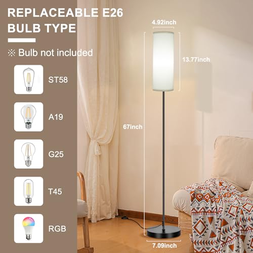 Image of FRIDEKO HOME Floor Lamp with White Shade, Simple Design with Foot Pedal Switch, Small Tall Lamps for Living Room Bedroom Office, Corner Floor Stand Light with Black Pole Lamp (No Bulb /No Remote)