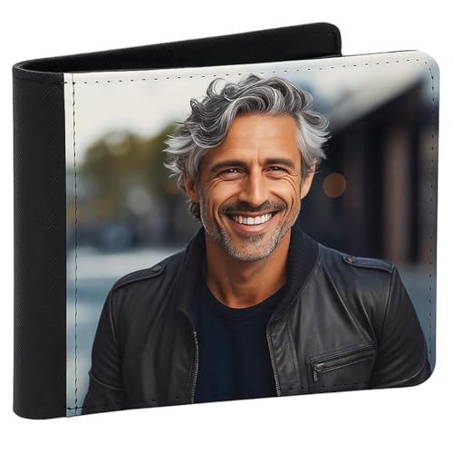 CALLE DEL REGALO Cartera Personalizada con Foto para Hombre, Diseño Elegante, Negro | Personalizada con Foto | 10,6 x 9,6 cm