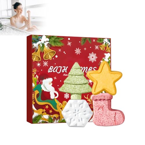 Eazerom 09 4PCS Bombes de Bain,Noël Coffret Cadeau Boules de Bain,Bombes de Bain au Sel Pour le Plaisir du Bain,Boules de Bain Femme,Halloween,Noël,Ensemble cadeau de bombes de bain de Noël