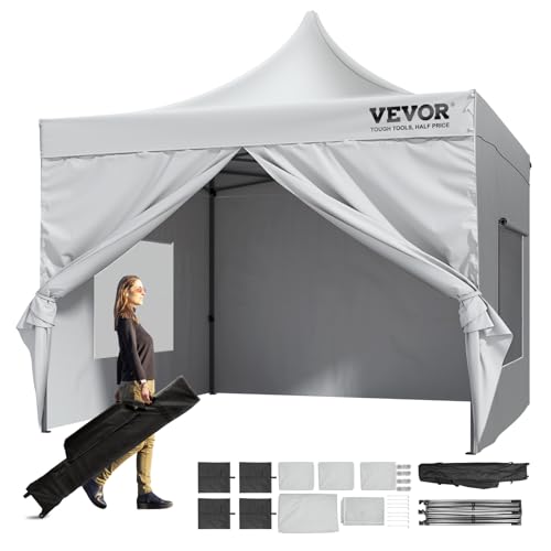 VEVOR 10×10 FT Pop up Canopy with Removable Sidewalls, Instant Canopies Portable Gazebo & Wheeled Bag, UV Resistant Waterproof, Enclosed Canopy Tent for Outdoor Events, Patio, Backyard, Party, Camping