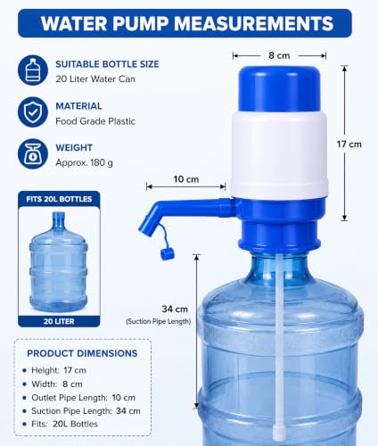 Image of Manual Water Dispenser Pump for 20L Bottle|Hand Press Drinking Water Pump| (Use for School, Office,Home,Shop,Hotel,Market, Outdoors) Easy Fit Vacuum Action Water Dispenser (Blue and White)