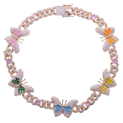 12mm CZ Cuban Butterfly Necklace Iced Out Bling Silver Color Choker Jewelry TH34