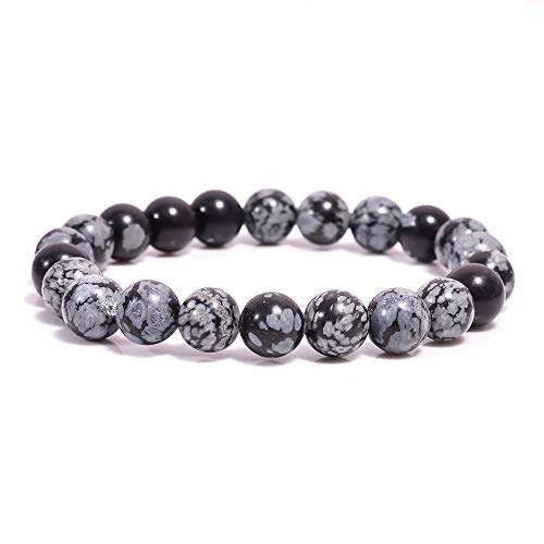 Snowflake Obsidian Round Smooth Beads 6 mm Stretrchable Bracelet SB-16 For Woman,Man,Gift,Friendshipband - Image 2