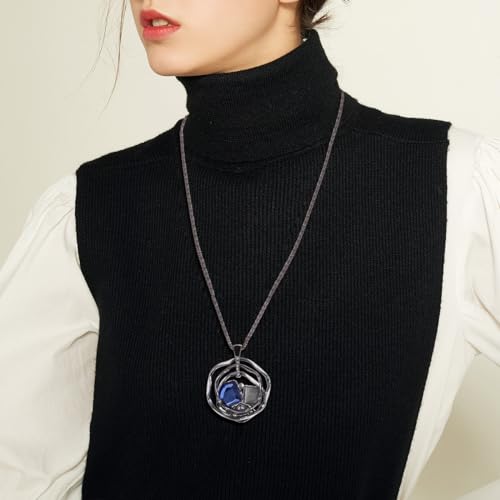 Elegant & Vintage Sterling Silver Created Crystals Necklace for Women | Long Chain Pendant Necklace | Blue Crystal Pendant | 925 Sterling Silver | 35cm Chain Length2